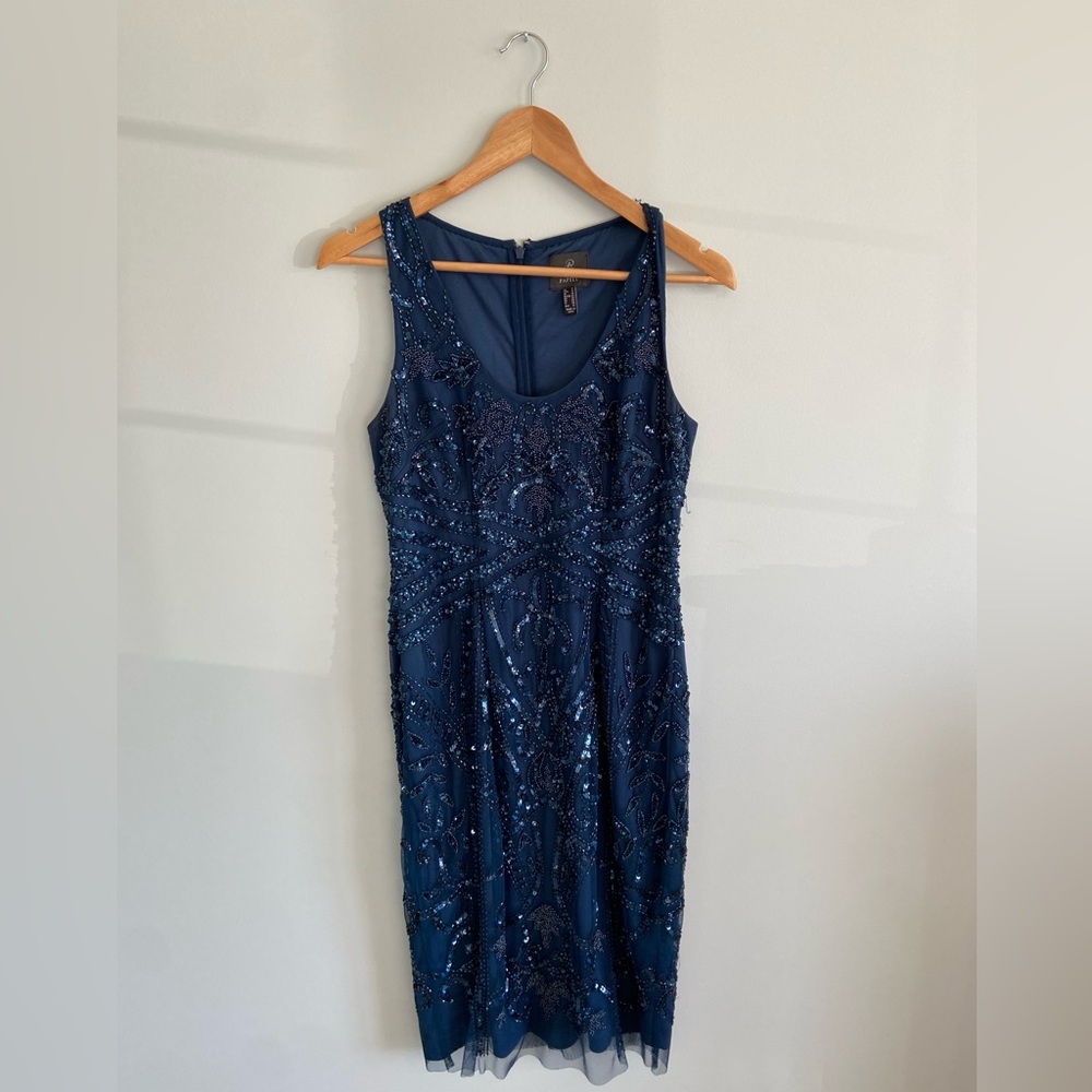 Adrianna Papell Navy Blue Beaded Flapper Dress size 6